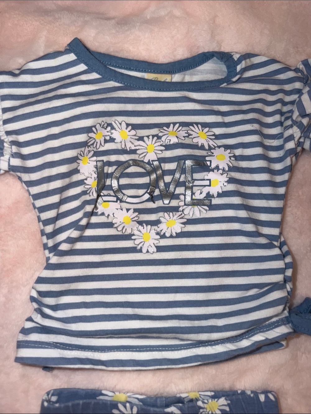 Girls' Blue & White Stripe 'Love' Daisy Heart Tee